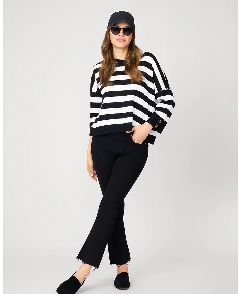 Cable & Gauge Women's Stripe Drop Shoulder Sweater
