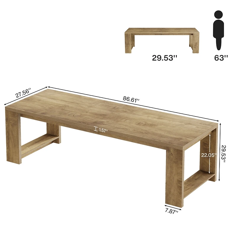 Tribesigns 86.61-Inch Dining Table for 6-8, Farmhouse Narrow Kitchen Table with Pedestal Base Only Table)