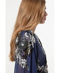 Karen Millen Women's Floral 3D Cape Sleeve Maxi Dress