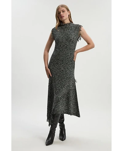 Karen Millen Women's Tweed Yarn Fringe Trim Knitted Dress