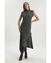 Karen Millen Women's Tweed Yarn Fringe Trim Knitted Dress