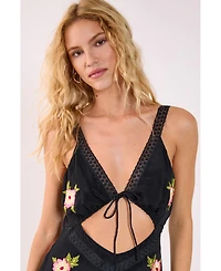 Nasty Gal Women's Embroidered Lace Trim Cut Out Maxi Dress