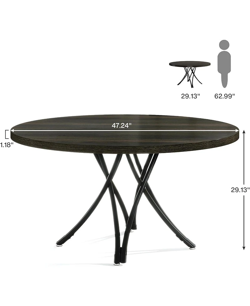 Tribesigns Black Dining Table for 4, 47-Inch Round Kitchen Table, Modern Wood Dining Room Table with Sturdy Cross Metal Legs for Kitchen Living Room