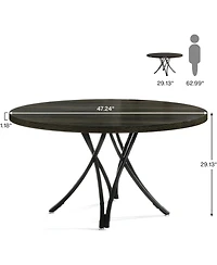 Tribesigns Black Dining Table for 4, 47-Inch Round Kitchen Table, Modern Wood Dining Room Table with Sturdy Cross Metal Legs for Kitchen Living Room