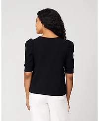 Cable & Gauge Women's Puff Sleeve Crewneck Top