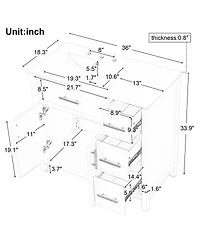 Casainc 36" Bathroom Vanity with Sink Top, Cabinet with Two Doors and Three Drawers, Solid Wood and Mdf Boards, One Package