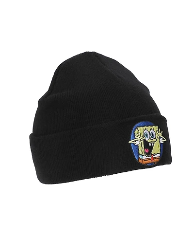 Spongebob Squarepants Men's Spongebob Square Pants Embroidered Circle Character Patch On Black Cuff Beanie