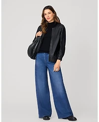 Cable & Gauge Women's Ribbed Mockneck Cap Sleeve Sweater