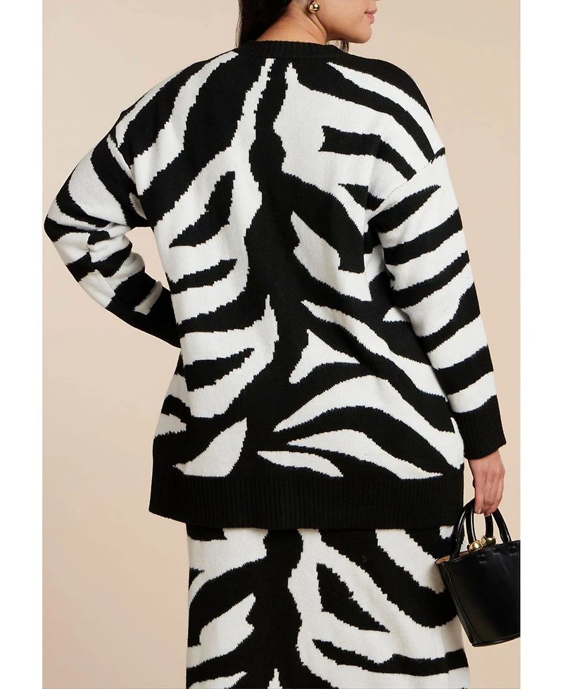Eloquii Women's Oversized Zebra Intarsia Sweater