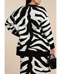 Eloquii Women's Oversized Zebra Intarsia Sweater