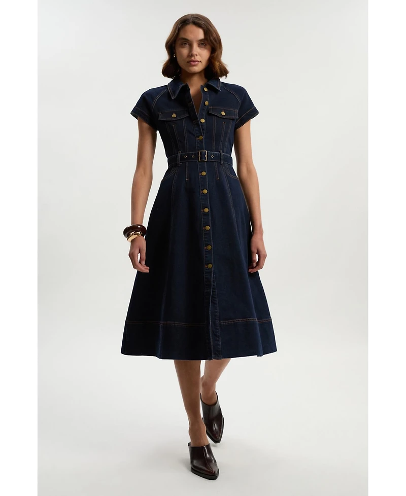 Karen Millen Women's Denim Corset Midi Dress