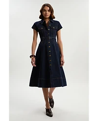 Karen Millen Women's Denim Corset Midi Dress