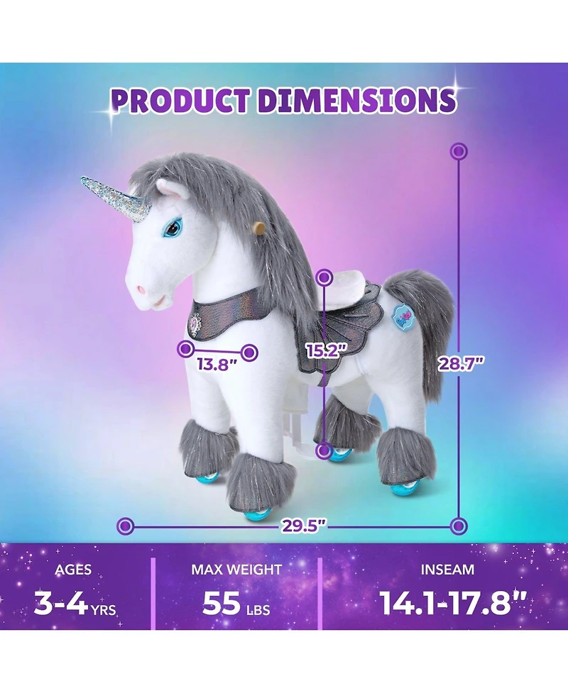 PonyCycle Model Y Grey Unicorn Rideable Toy for Age -4
