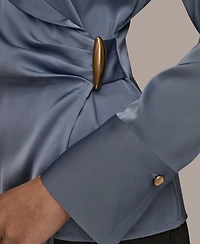 Donna Karan New York Women's Wrap Long Sleeve V-Neck Top