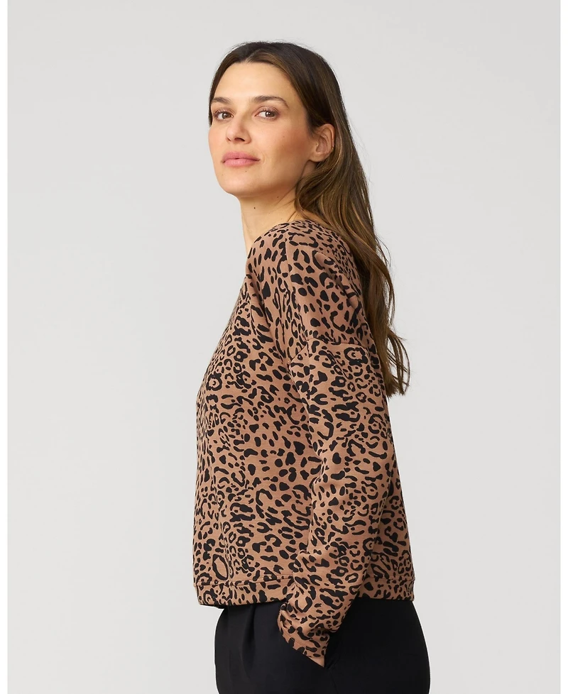 Cable & Gauge Women's Leopard Cropped Modal Sweatshirt