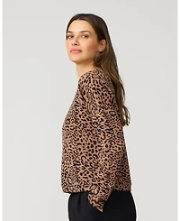 Cable & Gauge Women's Leopard Cropped Modal Sweatshirt