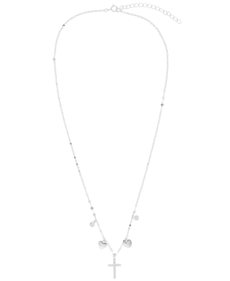 Macy's Cubic Zirconia Cross Heart Pendant Necklace (0.29 ct. t.w.) in Sterling Silver (also in 14K Gold Over Sterling Silver)