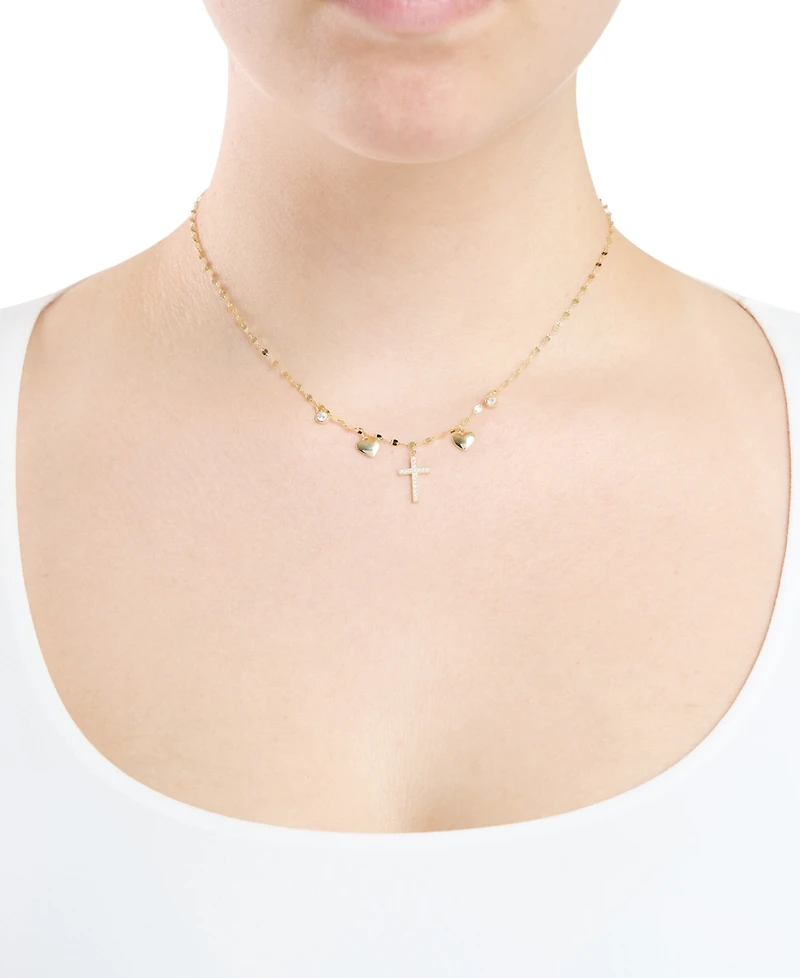Macy's Cubic Zirconia Cross Heart Pendant Necklace (0.29 ct. t.w.) Sterling Silver (also 14K Gold Over Silver)