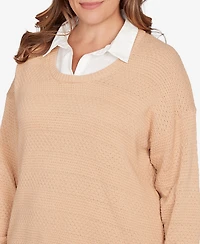 Hearts Of Palm Plus Solid Textured Stripe Two Fer Sweater