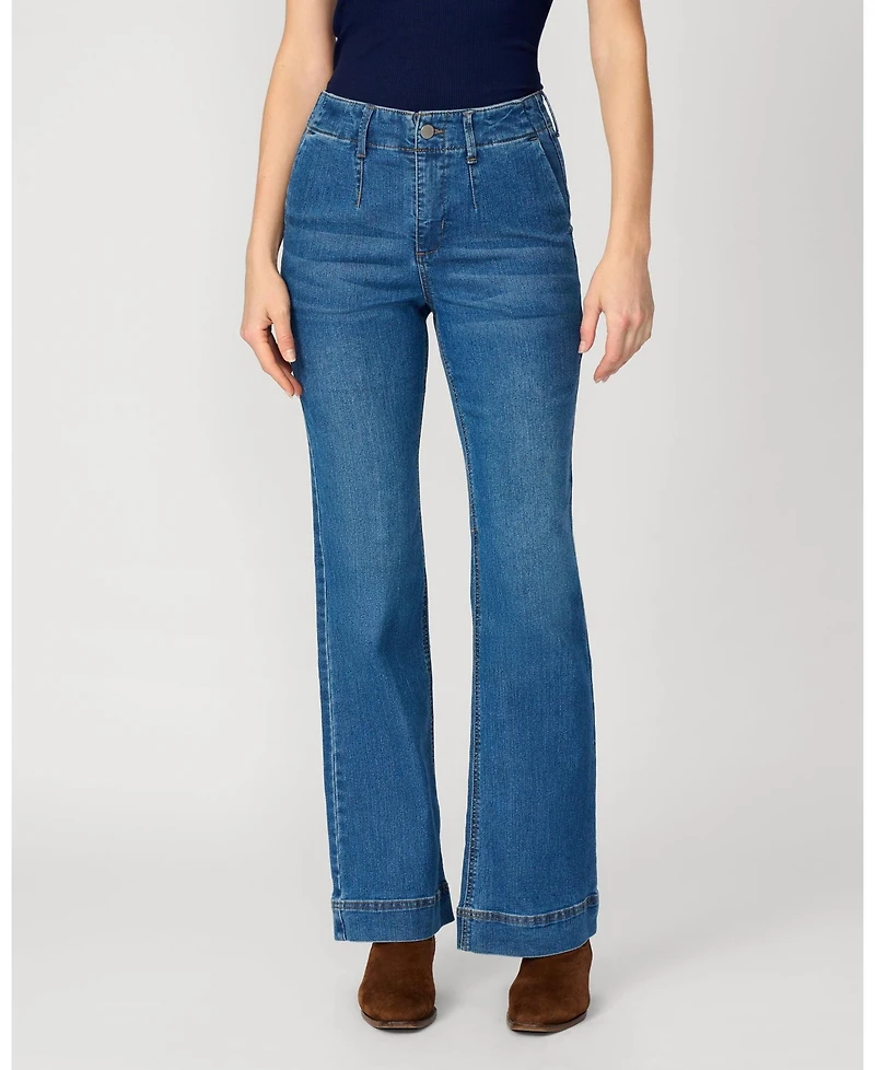 Cable & Gauge Women's High Rise Retro Flare Jean, Medium Blue