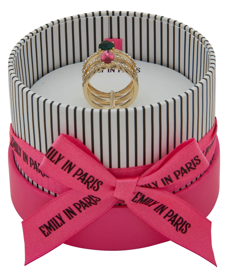 Emily in Paris Glass Stone & Cubic Zirconia Gold-Tone Pave Stackable Ring