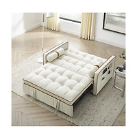 55.5" Pull-Out Sleeper Sofa Bed with Usb Ports & Adjustable Backrest, 2-Seater Convertible Couch Pillows for Small Spaces-Maison Boucle