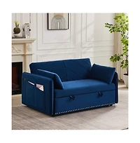 55'' Pull-Out Sleeper Sofa Bed with Usb Ports, Adjustable Backrest, Velvet 2-Seater Couch Side Pockets & Pillows-Maison Boucle