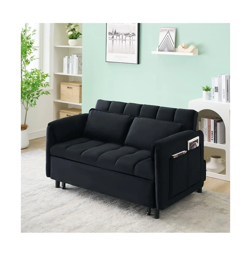 Maison Boucle 53" Pull-Out Sleeper Loveseat Sofa Bed, Convertible 3-in-1 Velvet Couch with Side Pockets & Back Support for Small Spaces-Maison Boucle