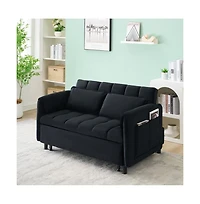 Maison Boucle 53" Pull-Out Sleeper Loveseat Sofa Bed, Convertible 3-in-1 Velvet Couch with Side Pockets & Back Support for Small Spaces-Maison Boucle