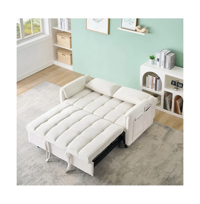 Maison Boucle 53" Pull-Out Sleeper Loveseat Sofa Bed, Convertible 3-in-1 Velvet Couch with Side Pockets & Back Support for Small Spaces-Maison