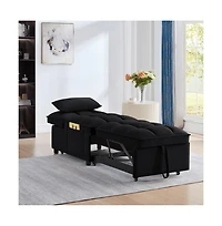 Maison Boucle 4-in-1 Single Velvet Pull-Out Sleeper Chair Bed with Adjustable Backrest, Side Pocket & Pillow for Small Spaces-Maison