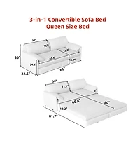 Maison Boucle 66" Queen Pull-Out Sofa Bed, Convertible 3-in-1 Velvet Sleeper Couch with Storage Pocket for Living Room or Guest Room-Maison