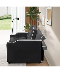 Maison Boucle 3-in-1 Convertible Sofa Bed, 54.7'' Suede Sleeper Couch with Adjustable Backrest, Usb Charging Port & Phone Holder-Maison Boucle