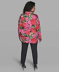 Karl Lagerfeld Paris Plus Floral Print Long Sleeve Top