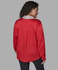 Karl Lagerfeld Paris Plus Crystal Collared Neck Shirt