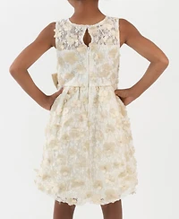 Rare Editions Girls 2T-6X 3D Flower Round Neck Dress