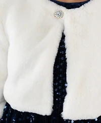 Rare Editions Girls 7-16 Round Neck Rhinestone Cardigan