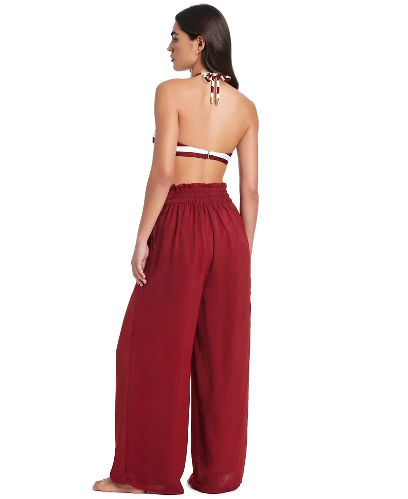 Red Carter Hammered Wide Leg Cover-Up Pants