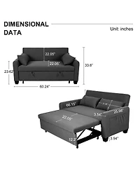 Maison Boucle 61-Inch Pull-Out Linen Sofa Bed with Extra-Wide Convertible Sleeper Loveseat, Storage Pocket & Wheels for Apartments and Guest Rooms