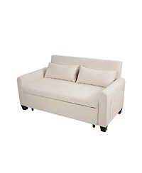 Maison Boucle 61" Pull-Out Linen Sofa Bed, Extra-Wide Convertible Sleeper Loveseat with Storage Pocket & Wheels for Apartments Guest Rooms-Maison Bo