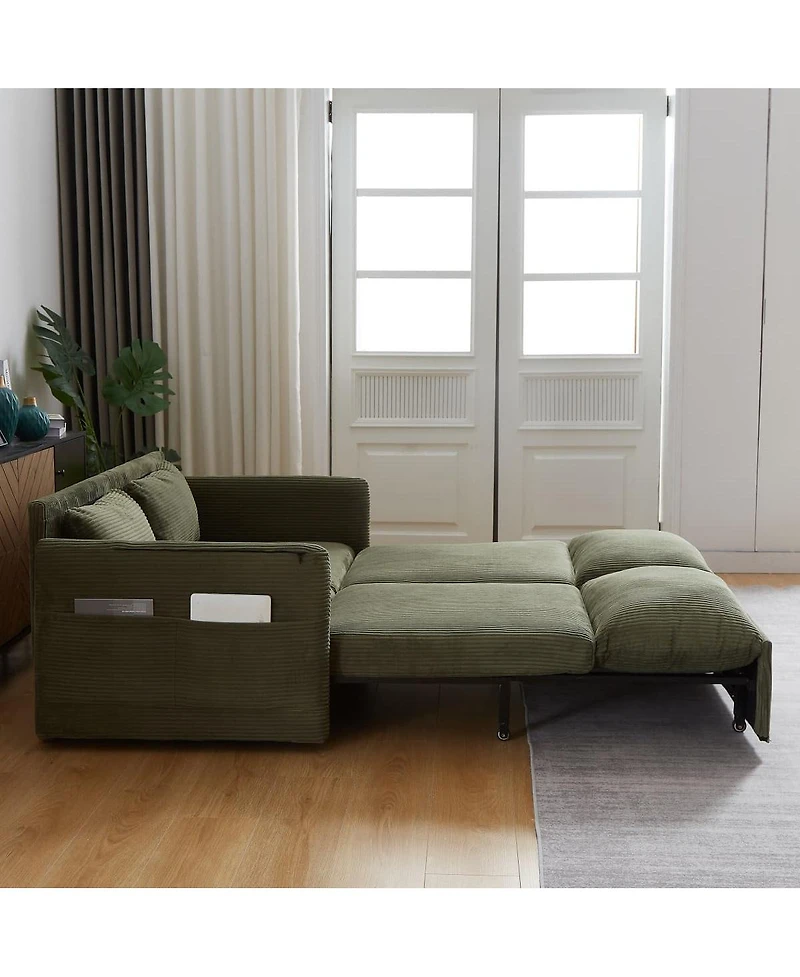 Maison Boucle 64.5 Inch 3-in-1 Corduroy Pull-Out Sleeper Sofa, Adjustable Loveseat Bed with Storage Pockets & 2 Pillows-Maison Boucle