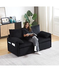 Maison Boucle 64.5 Inch 3-in-1 Corduroy Pull-Out Sleeper Sofa, Adjustable Loveseat Bed with Storage Pockets & 2 Pillows-Maison