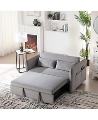 Maison Boucle 55" Velvet Sleeper Sofa Bed, Small Pull-Out Loveseat with Reclining Backrest, Side Pocket & Pillows for Spaces-Maison