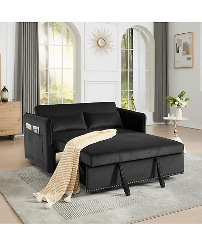 Maison Boucle 55" Velvet Sleeper Sofa Bed, Small Pull-Out Loveseat with Reclining Backrest, Side Pocket & Pillows for Spaces-Maison