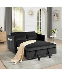Maison Boucle 55" Velvet Sleeper Sofa Bed, Small Pull-Out Loveseat with Reclining Backrest, Side Pocket & Pillows for Spaces-Maison