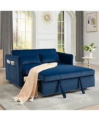 Maison Boucle 55" Velvet Sleeper Sofa Bed, Small Pull-Out Loveseat with Reclining Backrest, Side Pocket & Pillows for Spaces-Maison