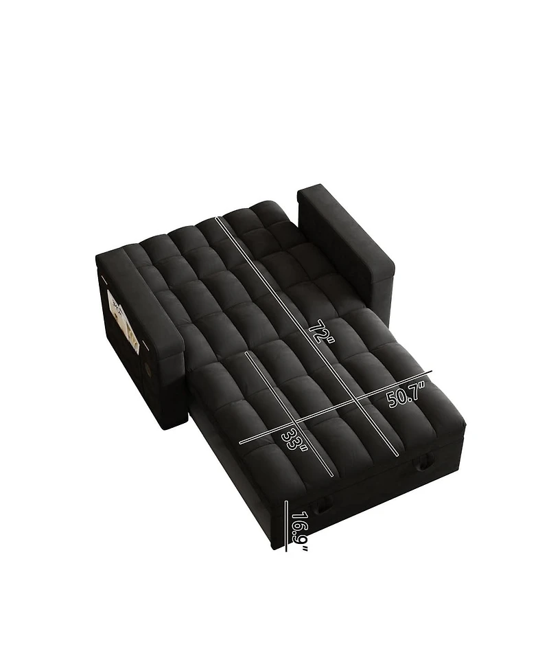 Maison Boucle 65" Pull-Out Sofa Bed with Desk & Usb, Velvet Convertible Sleeper Adjustable Backrest Storage for Small Apartments or Offices-Mai
