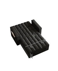 Maison Boucle 65" Pull-Out Sofa Bed with Desk & Usb, Velvet Convertible Sleeper Adjustable Backrest Storage for Small Apartments or Offices-Mai