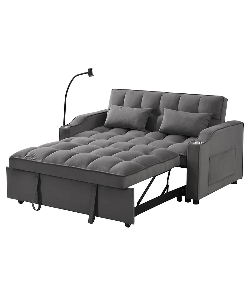 Maison Boucle 55.1" Velvet Pull Out Sofa Bed with Usb & Phone Stand, Convertible Loveseat Sleeper for Guest Room or Office-Maison
