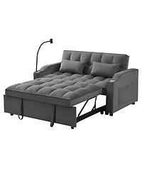 Maison Boucle 55.1" Velvet Pull Out Sofa Bed with Usb & Phone Stand, Convertible Loveseat Sleeper for Guest Room or Office-Maison